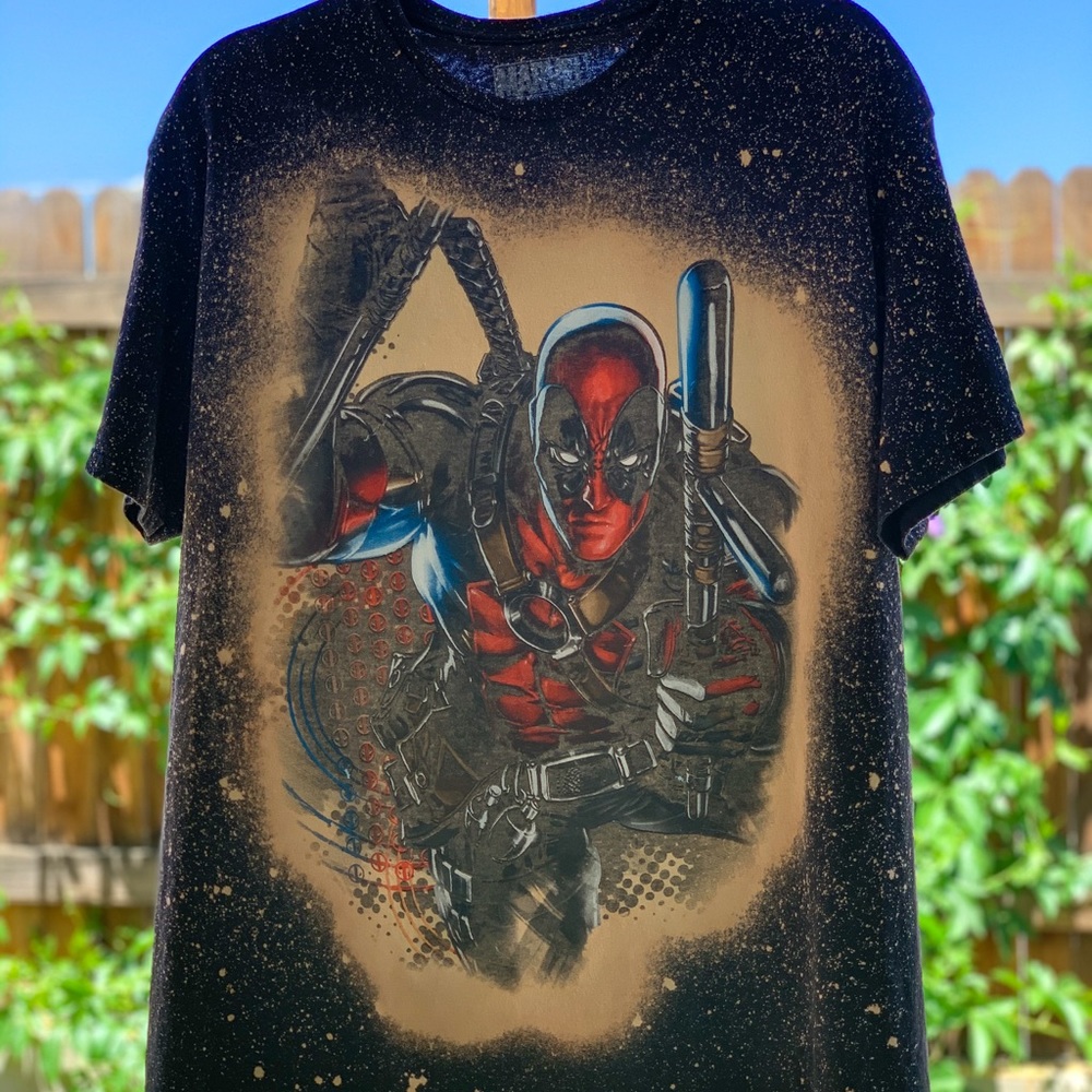 Deadpool Marvel Bleached Custom Black T Shirt